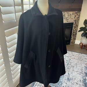 Coach Black Wool Cape with leather trim